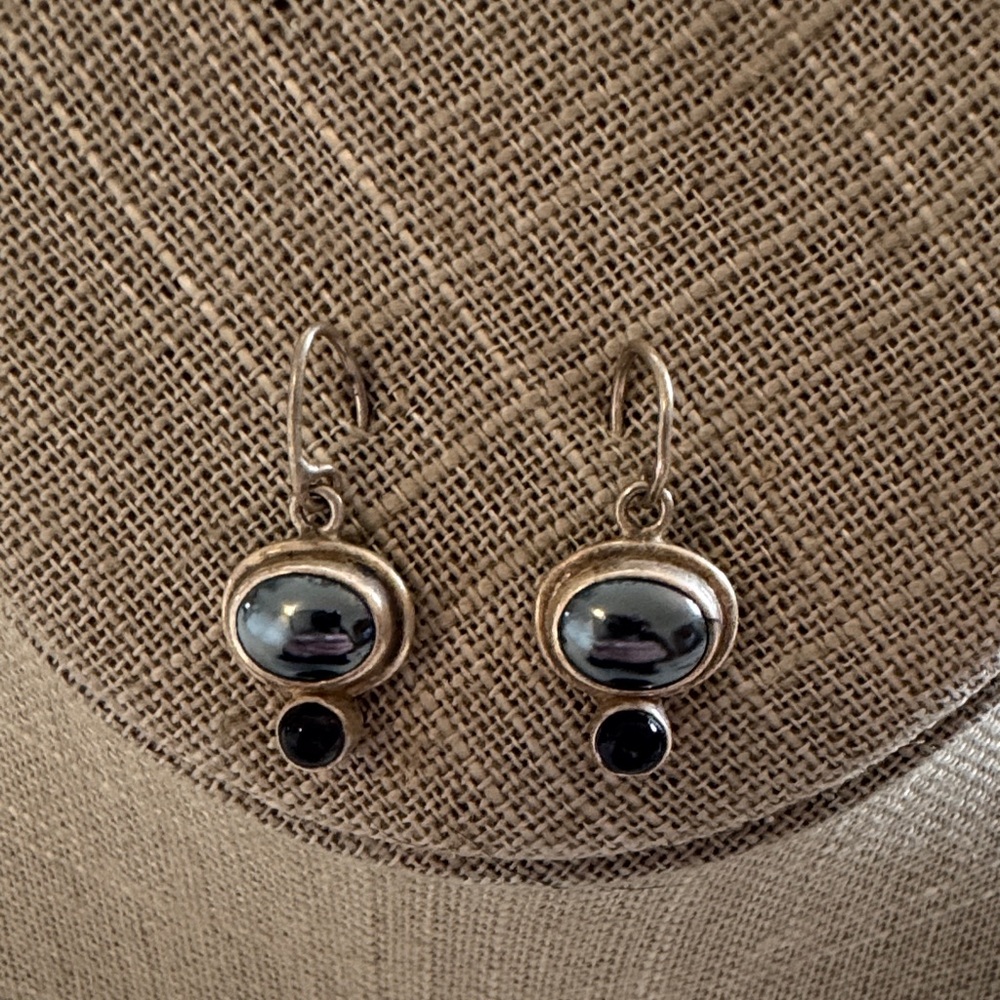 Sterling Silver Black Gem Drop Earrings for Women